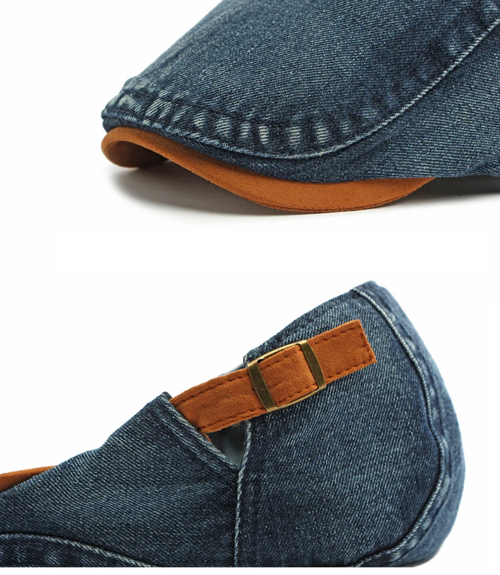 HT5106 Baskenmützen für Herren und Damen, Vintage Künstler-Mütze, Verstellbare Ivy-Flatcap für Frühling und Herbst, Denim-Baskenmützen – Detail 5