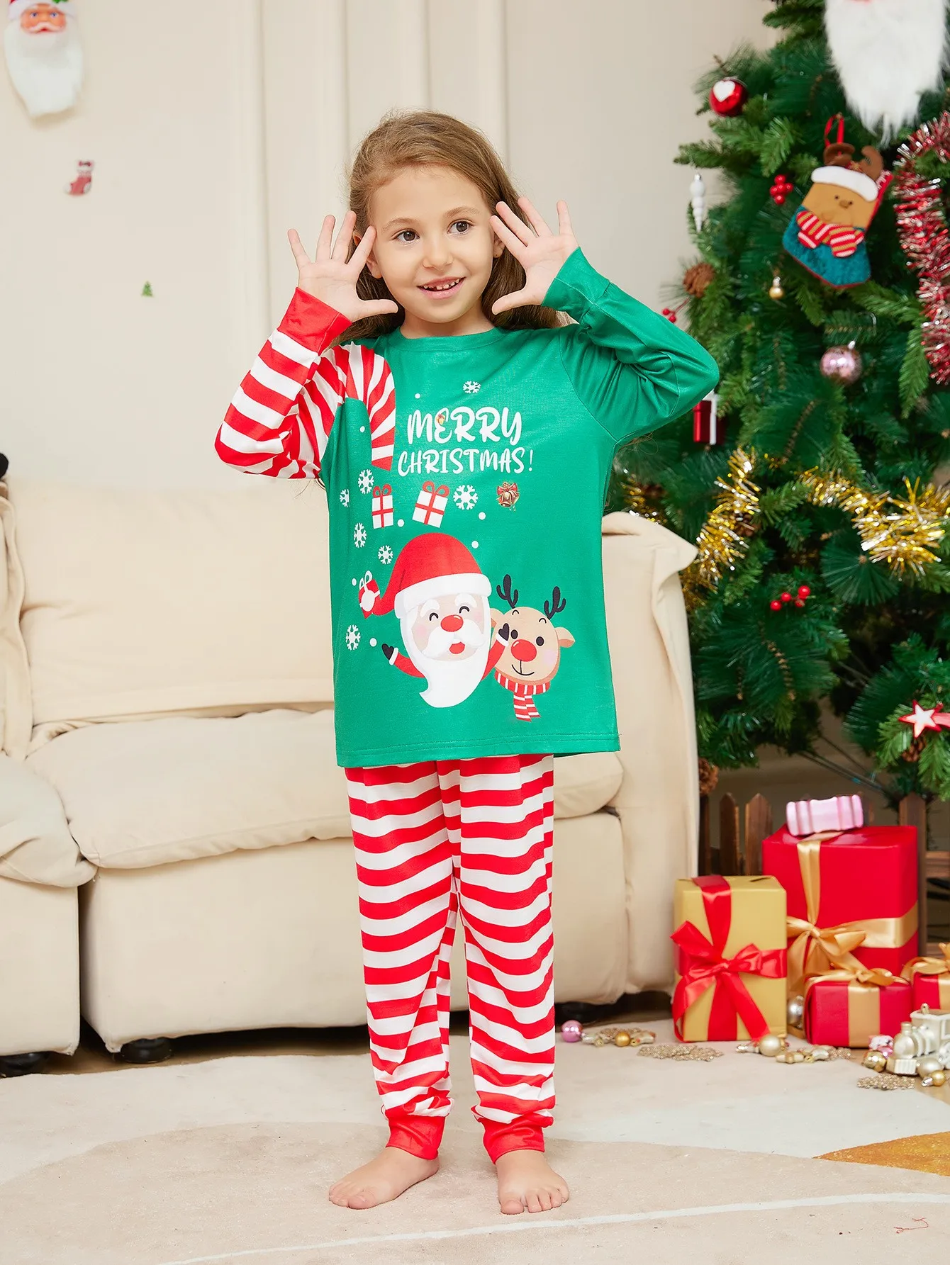 2024 Christmas Family Matching Pajamas Adult Kid Baby Outfits Tops+Pants 2PCS Xmas Sleepwear Pyjamas Dog Clothes