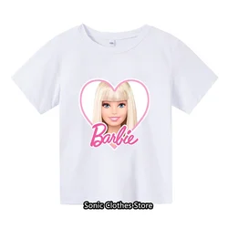 T-shirt à Manches Courtes pour Garçon et Fille, Estival et Doux, à Col Rond, avec Dessin Animé Barbie, Kawaii, à la Mode, Blanc Y2K, Cadeaux en Y