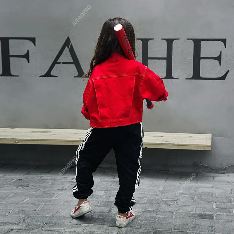 Vêtements de danse Hip-Hop Jazz pour enfants, pantalons de spectacle, tenues de scène K-pop trempées, vêtements de danse urbaine pour filles, olympiques rouges noirs et blancs, 3 pièces