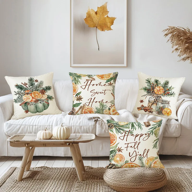 Autumn Plant Printed Linen Pillowcase Pillowcase Living Room Sofa Cushion Cover Home Decoration