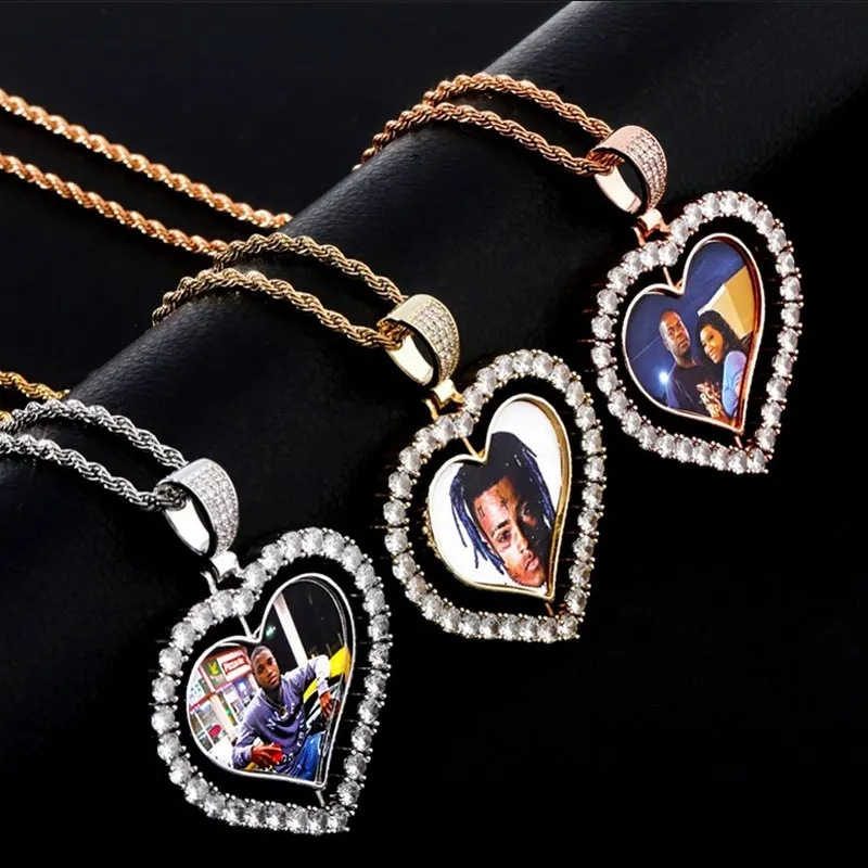 Customized Double-Sided Rotating Love Pendant With Printable Photo And Diamond Necklace As A Gift For Family And Girlfriends