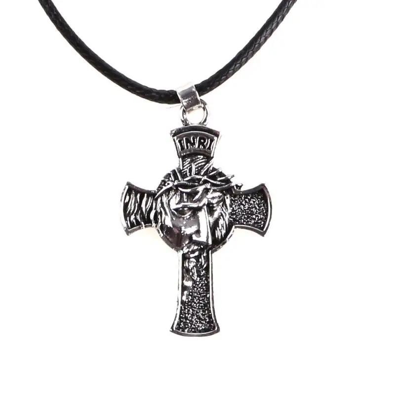 E8BD Retro Christ Jesus Crucifix Metal Pendants Necklace Religious Christian Chain