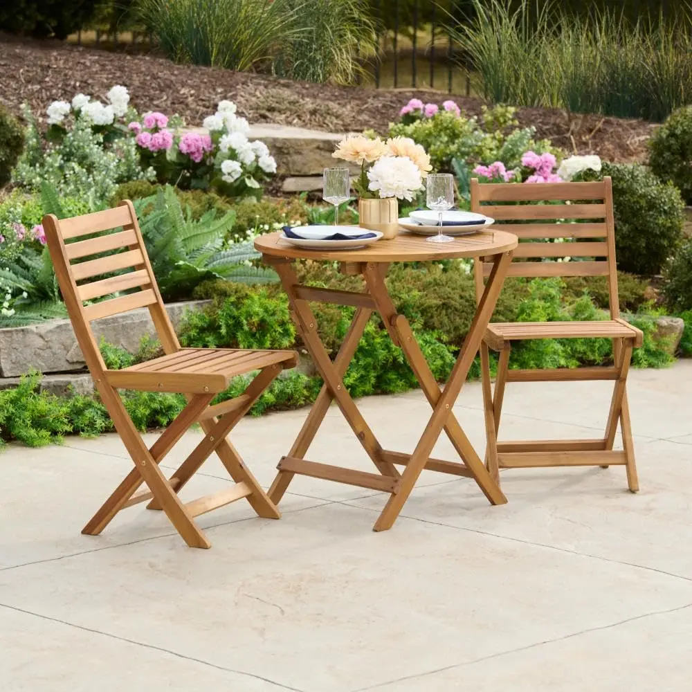 Acacia Wood Folding Patio Chair Set of 2 for Backyard Balcony Porch Garden 15.5