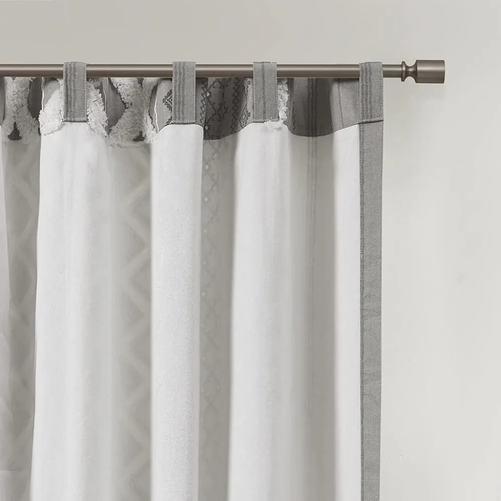 Gray Chenille Striped Cotton Curtain Panels with Lining, 50x95, Suitable for Durable Window Treatments
