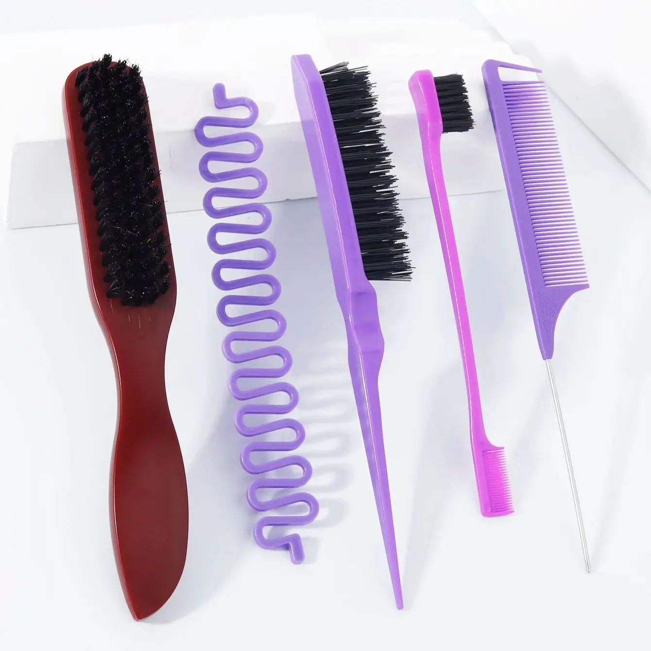 5PCS Hair Comb Set, Hair Edge Comb, Sharp Tail Comb, Tear Hair Brush, French Braiding Tool, Suitable for All Hair Qualities