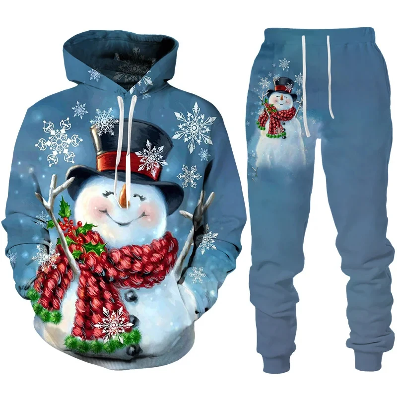 Christmas Santa Claus 3D Print Man Woman Hoodie + Pants 2pcs Sets New Year Holiday Party Boys Girs Kids Pullover Tracksuit Set