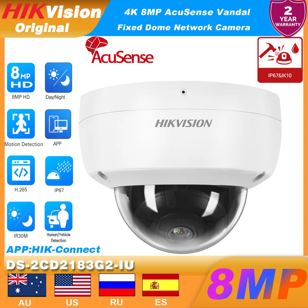 

Hikvision DS-2CD2183G2-IU 4K 8MP POE IP-камера AcuSense Обнаружение людей и транспортных средств Умное событие Встроенный микрофон SD-слот IK10 Bullet CCTV