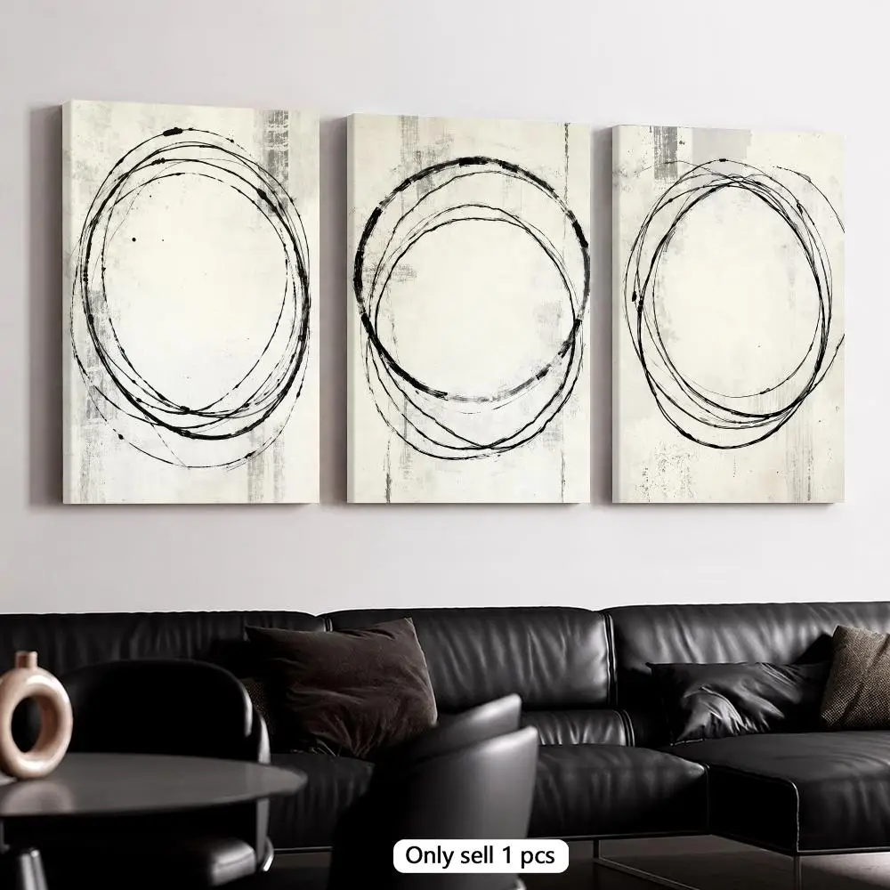 Neutral Enso Circle Art Framed Wall Painting Framed Canvas Wall Art Poster Solid Wood Frame Home Decor