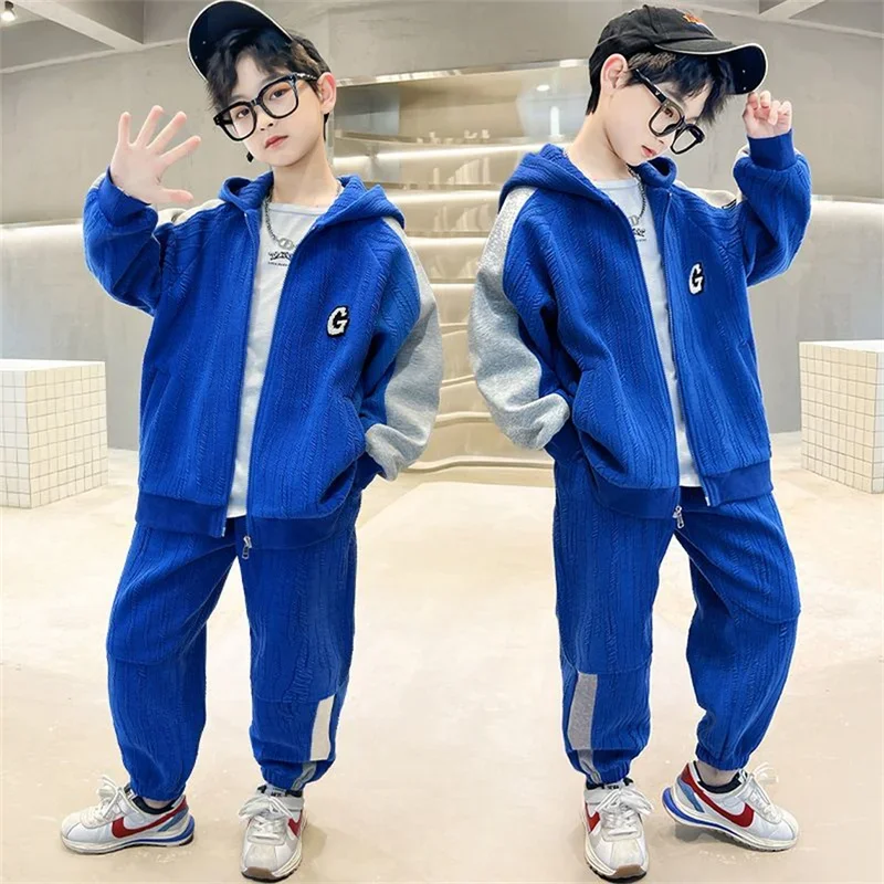 Spring Autumn Children Casual Clothes Suit big Boys Zipper Jacket   Pants 2pcs/sets Kids Toddler Suit 3-14 Years Teen Tracksuits