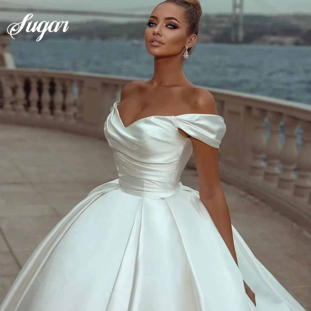 

Белое свадебное платье в форме сердца с открытыми плечами и скользящим шлейфом, платье невесты со шнуровкой сзади, атласное свадебное вечернее платье Vestido De Novia