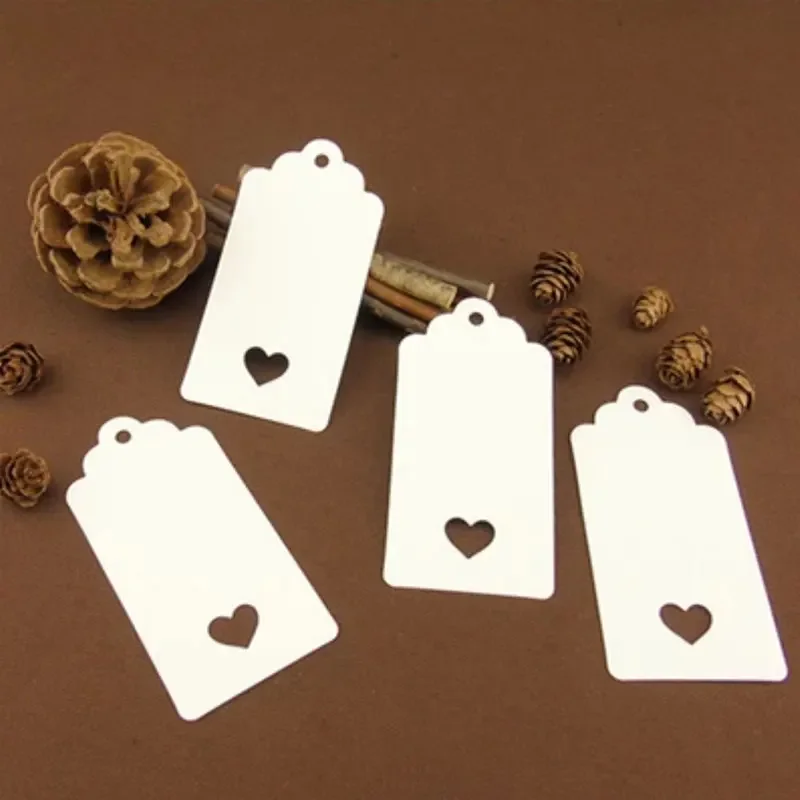 100Pcs DIY Kraft Paper Tags White Brown Rectangle Heart Label Luggage Wedding Note Blank Price Hang Cards 4.5X9.5cm