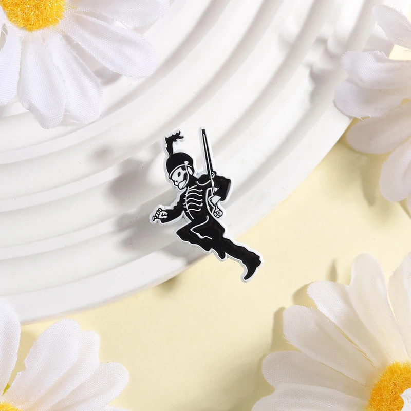 Punk Rock Band Skeleton Soldier Enamel Pin Dark Romantic Rock Skeleton Soldier Rifle Brooches Lapel Badge Fashion Jewelry Gifts
