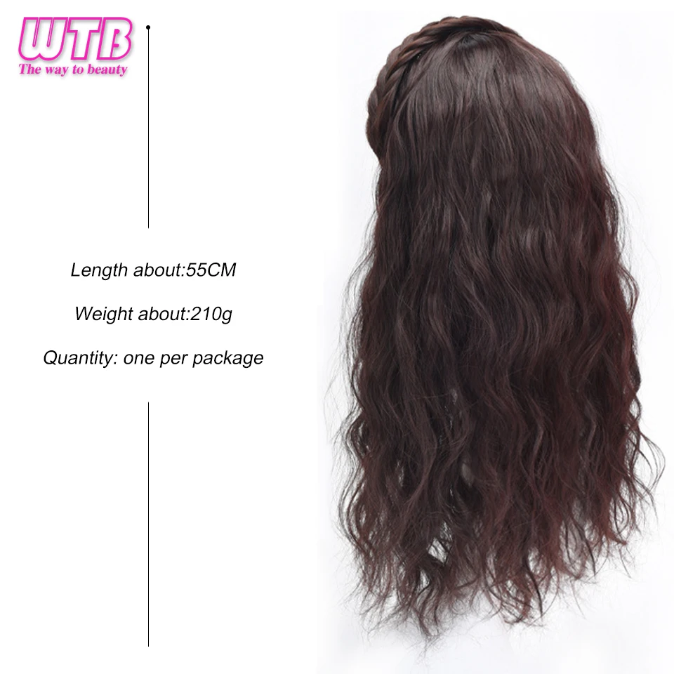 WTB Synthetic Long Curly Wig Female Long Hair Playful Braided Hair Hairband Wig Half Head Natural Extension Wig