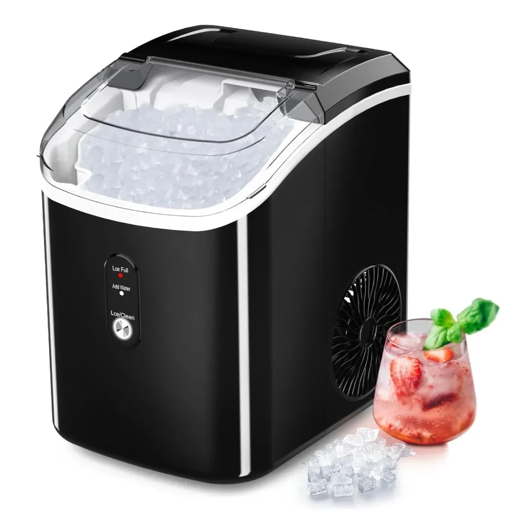 Ice Maker with One-Click Operation, 100lbs/24H, Soft Chewable Ices in 7 Mins, 34Lbs/24H with Ices Scoop, Countertop Ice Maker