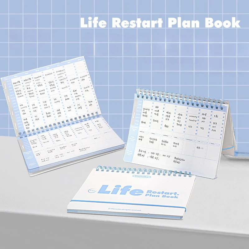 Life Reboot Plan Book Double Line Circle Upward Flip To Stand Schedule Notebook Business Office Time Management Notepad