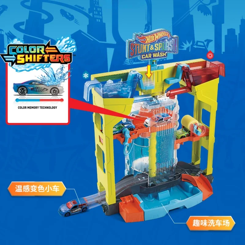 Genuine Hot Wheels Car Track Stunt & Splash Car Wash Playset Kids Toys for Boys 1/64 Diecast Hotwheels City Color Shifters Gift