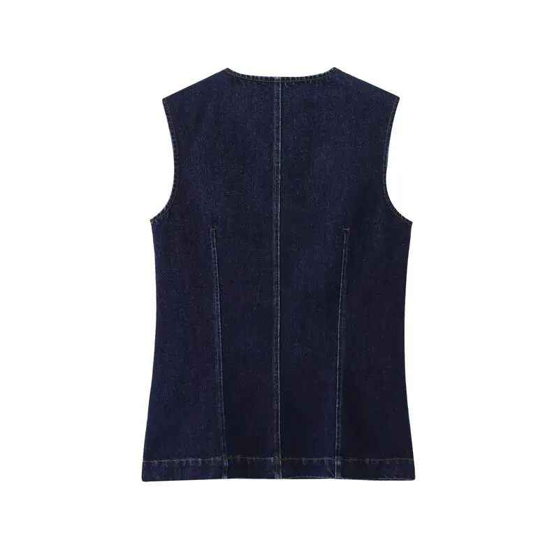 سترة نسائية بدون أكمام من الدنيم بتصميم نحيف ورقبة مستديرة، طول عادي، متعددة الاستخدامات، مصنوعة من مواد أخرى بنسبة 00%، ربي... #2