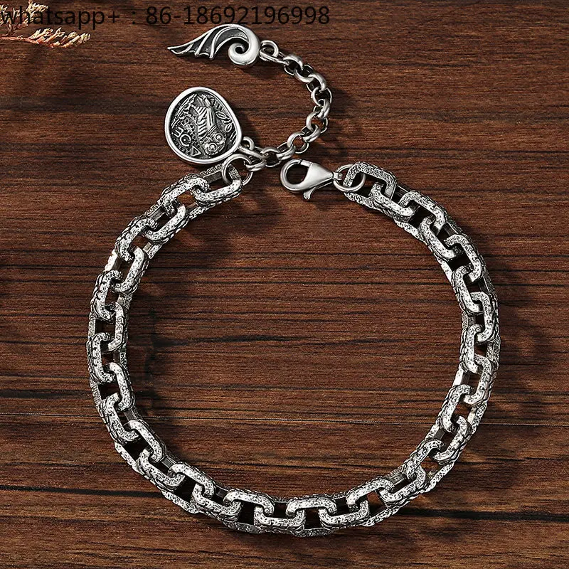Men's Silver Bracelet 925 Silver Retro Crack European and American Fashion Small Cold Trendy Men's Jewelry