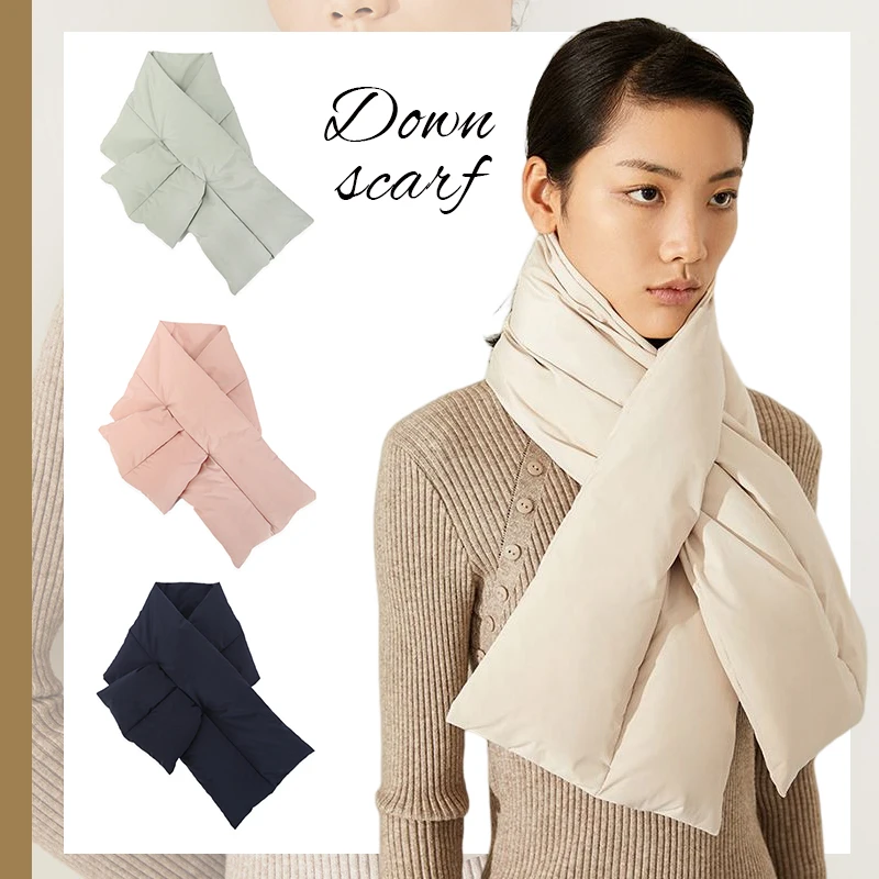 

New Japanese Simple Down Scarf Winter Lovers Thick Warm White Eiderdown Neck Waterproof Solid Color Versatile Neck Guard