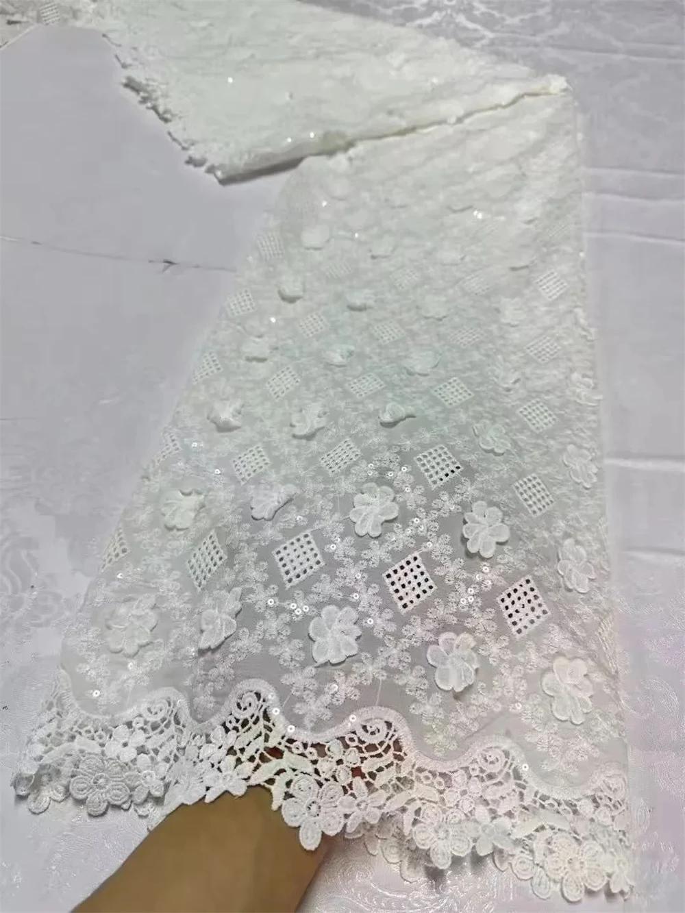 

5 Yards White African Guipure Lace Fabric 2025 High Quality Nigerian Knitted Cord Lace Fabric Water Soluble Bride Wedding Dress