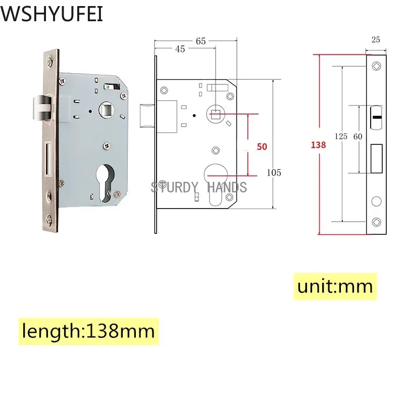 WSHYUFEI Stainless Steel Lock Hardware Door Split Lock Body Wooden Door Lockcase Metal Indoor Interior Door Lock Body