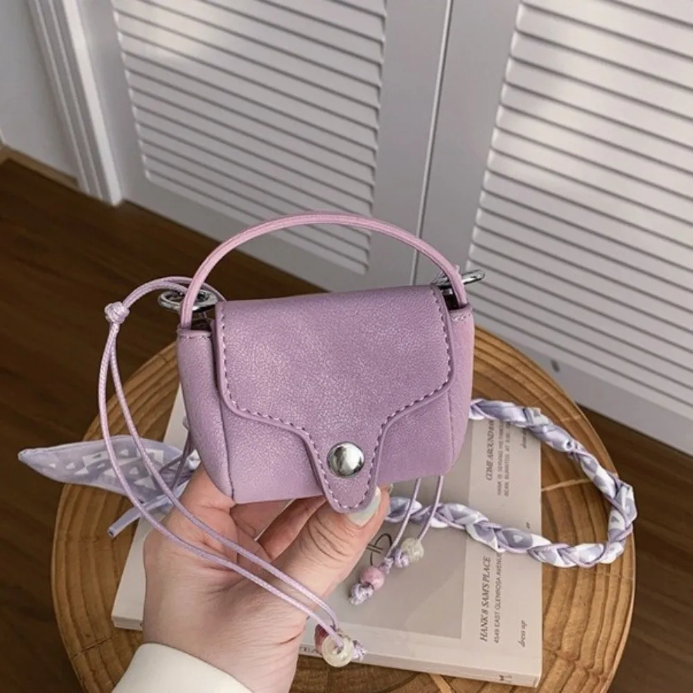 Creative Silk Scarf Suede Crossbody Bag Matte Beads Hanging Neck Bag Pu Leather Shoulder Pouch Earphone Bag Women