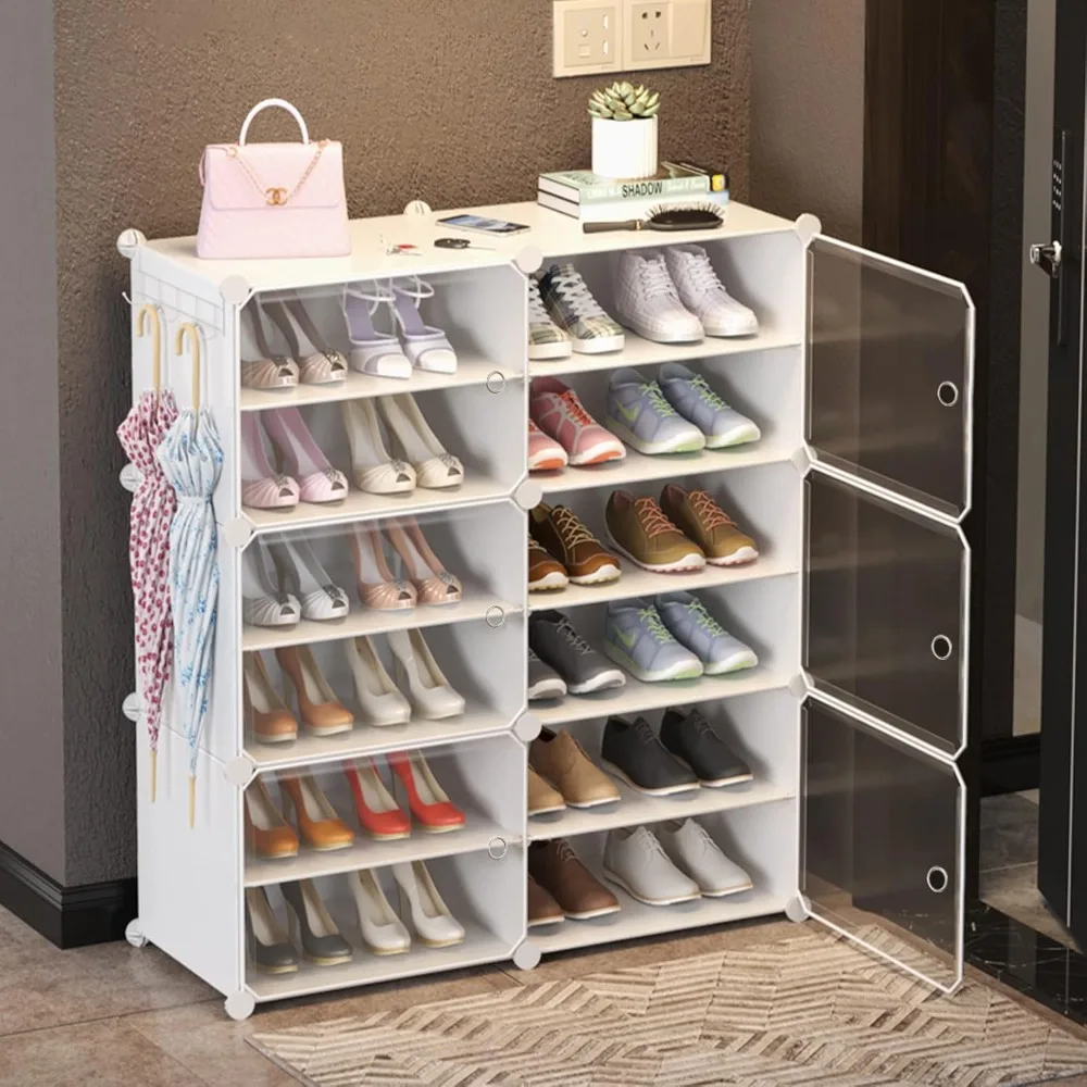 Shoe Rack Storage Cabinet with Doors, Portable Shoes Organizer,Expandable Standing Rack, Storage Boots,Slippers,Shoes for Closet