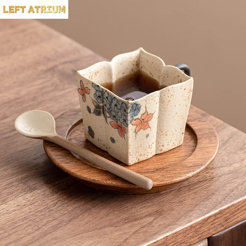 76ML Blue and White Flint Red Creative Coffee Cup Gold-painted Hydrangea Square Cup Ceramic Tea Cup Coffee Mug with Gift Box