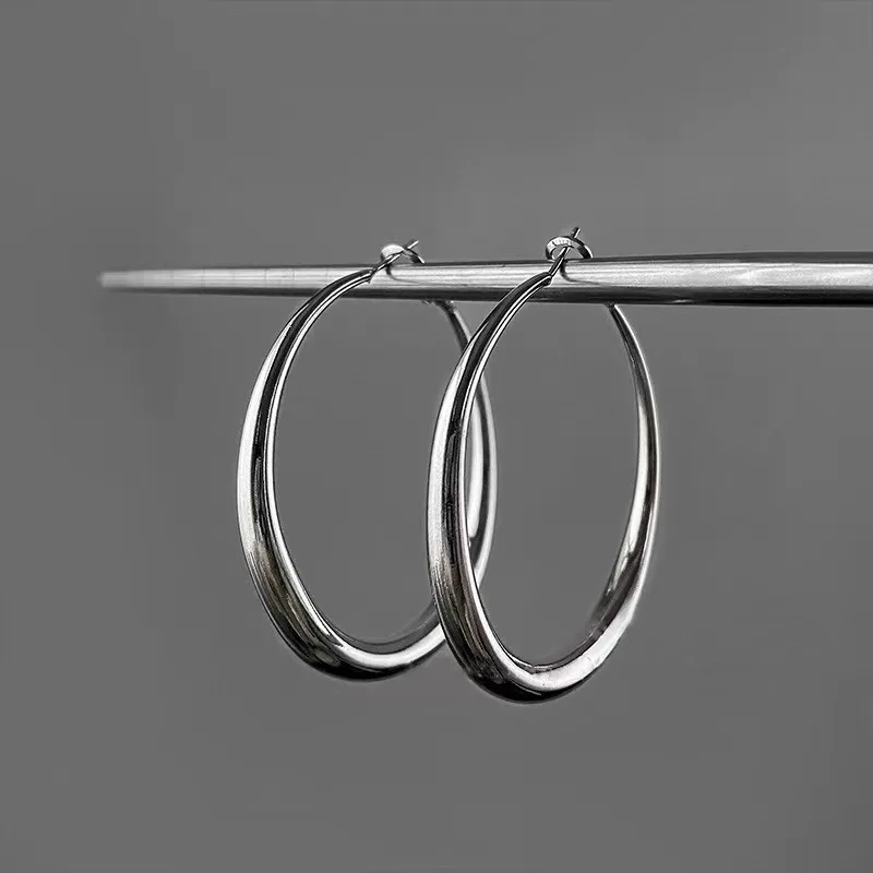 2023 New Big Circle Hoop Earrings for Women Trendy Exaggerated Silver Gold Color Metal Geometric Smooth Round Earring Jewelry