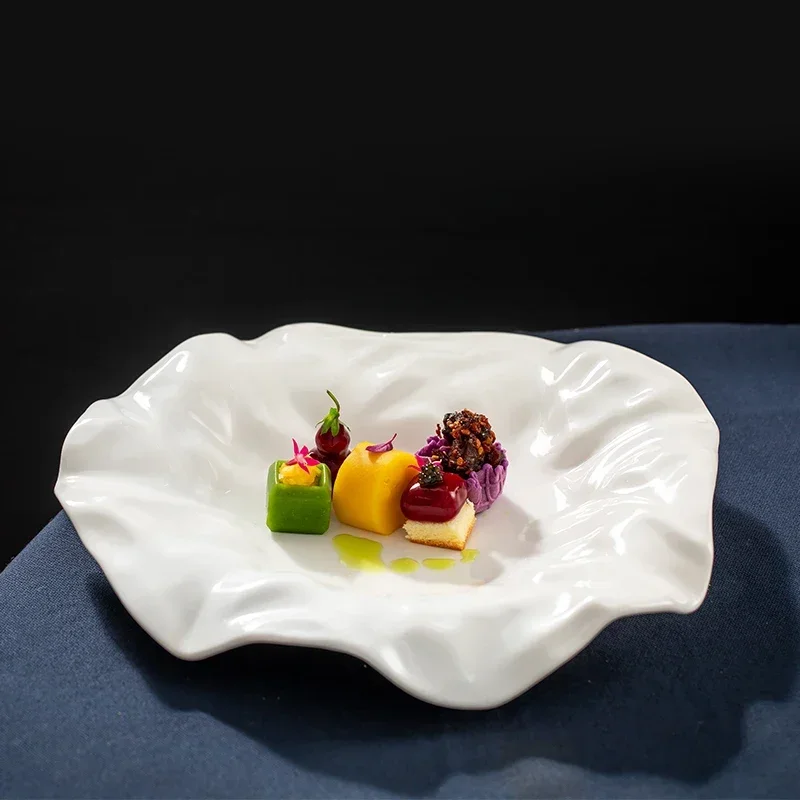 Porcelain Dinner Dishes Hotel Pure White Irregular Folded Plate Creative Stir Fry Dish Personalized Artistic Conception Tablewar