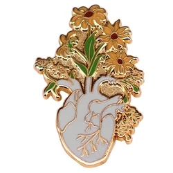 C4911 Sunflower Organ Heart Enamel Pins Custom Anatomy Medical Brooches Lapel Badges Gothic Jewelry Gift for Student Friends