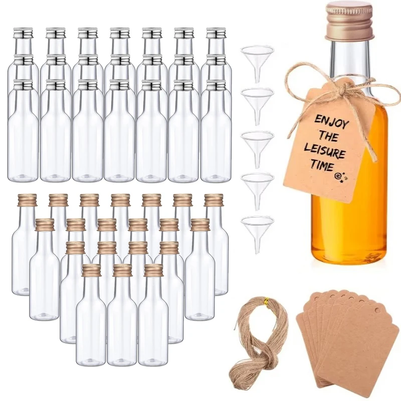 

10/30/50/100Pcs Mini Liquor Bottles Set 1.7oz Plastic Spirit Bottles Silver/Gold Caps Bottles for Christmas Decorative Bottle