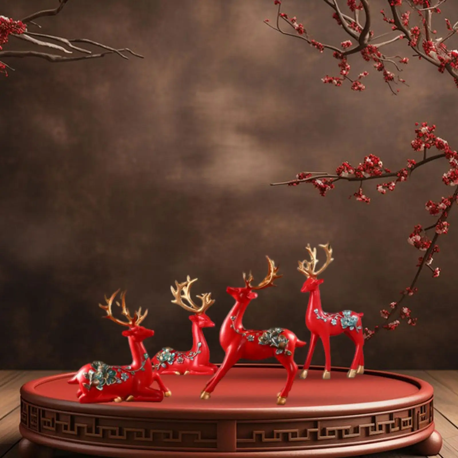 

4 Pieces Resin Ornament Reindeer Figurines for Bookshelf Bedroom Centerpiece