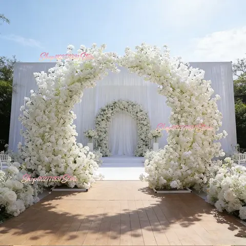 2.3m/1.8m Artificial Cherry Blossom Tree White Horn Arch Flower Stand Outdoor Flowers For Commercial Square Layout Wedding Decor