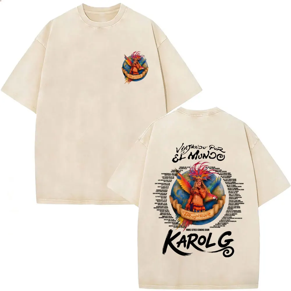 Washed Vintage Karol G Viajando Por El Mundo Tropitour 2026 Merch T-shirt Men Women Fashion Oversized T Shirt Casual Cotton Tees