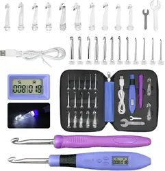 22PCS Lighted Crochet Hook Set with Counter Ergonomic Knitting Needles Interchangeable Metal and Heads DIY Tool for Crocheters