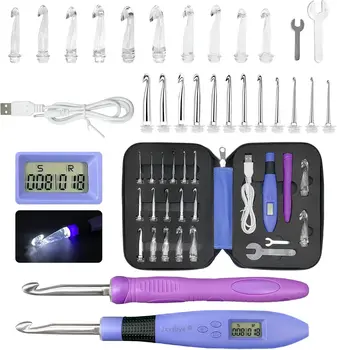 22PCS Lighted Crochet Hook Set with Counter Ergonomic Knitting Needles Interchangeable…