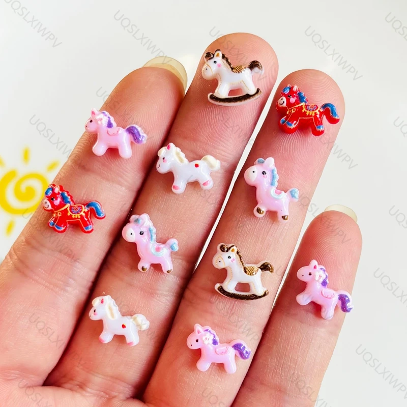 55PCS Cute Mini Cartoon Colorful unicorn horse Nail Art Charms Resin Nail Decorations for DIY Hairpin Nails Crafts A151
