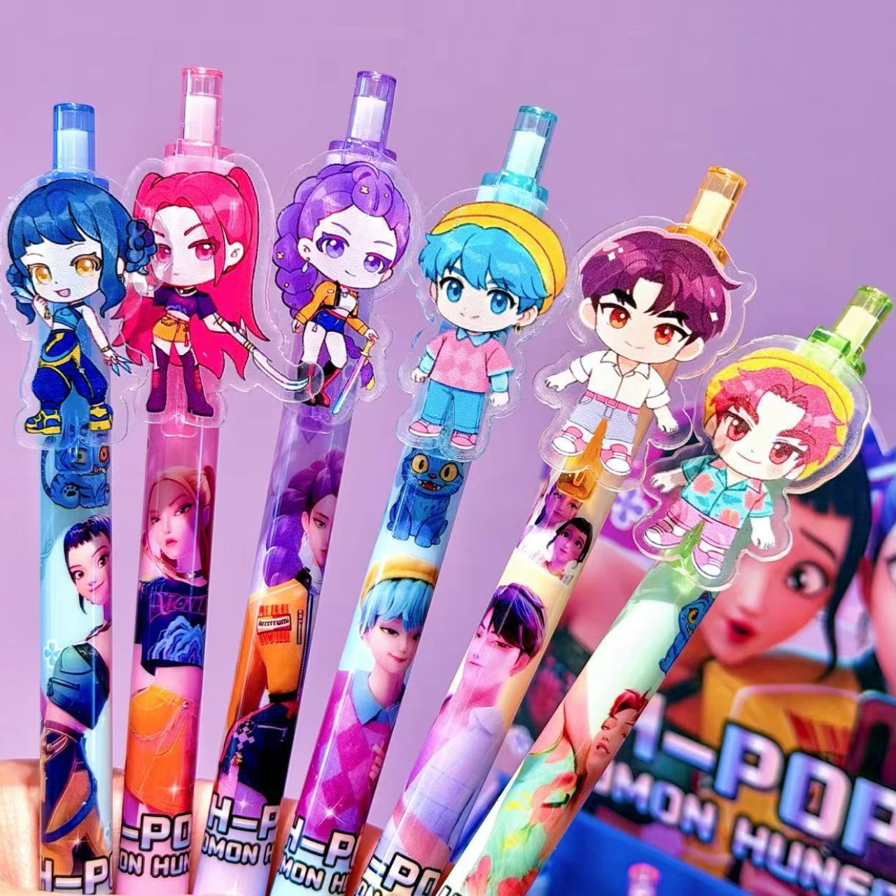 

Новинка 2026: Милые гелевые ручки K-POP Demon Hunters, 6 шт., 0.5 мм, черные, с акриловыми элементами, высококачественные школьные канцелярские принадлежности для студентов
