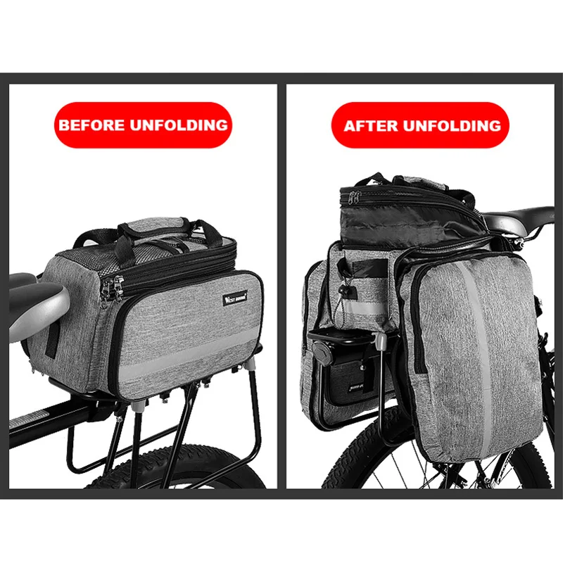 WEST BIKING Bicycle Trunk Bag 3 In 1 Expandable Mountain Bike Bag Waterproof Double Side Rear Seat Luggage Carrier Bike Panniers