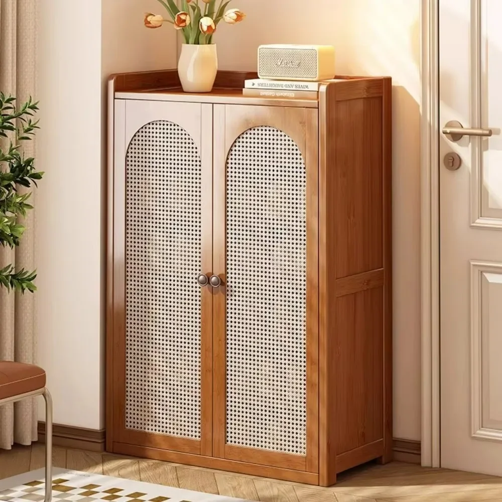 High-End Tall Bamboo Upright Shoe Cabinet Modern Design Style Large Capacity Storage for Entrance Foyer for Home Use