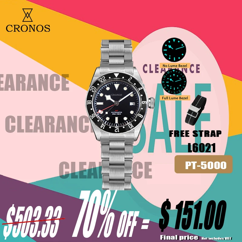 Cronos BBGMT Automatic Driver Man Watch Bidirectional Ceramic bezel NH34 Movement Female End Links Sapphire 20BarWaterproof 6021