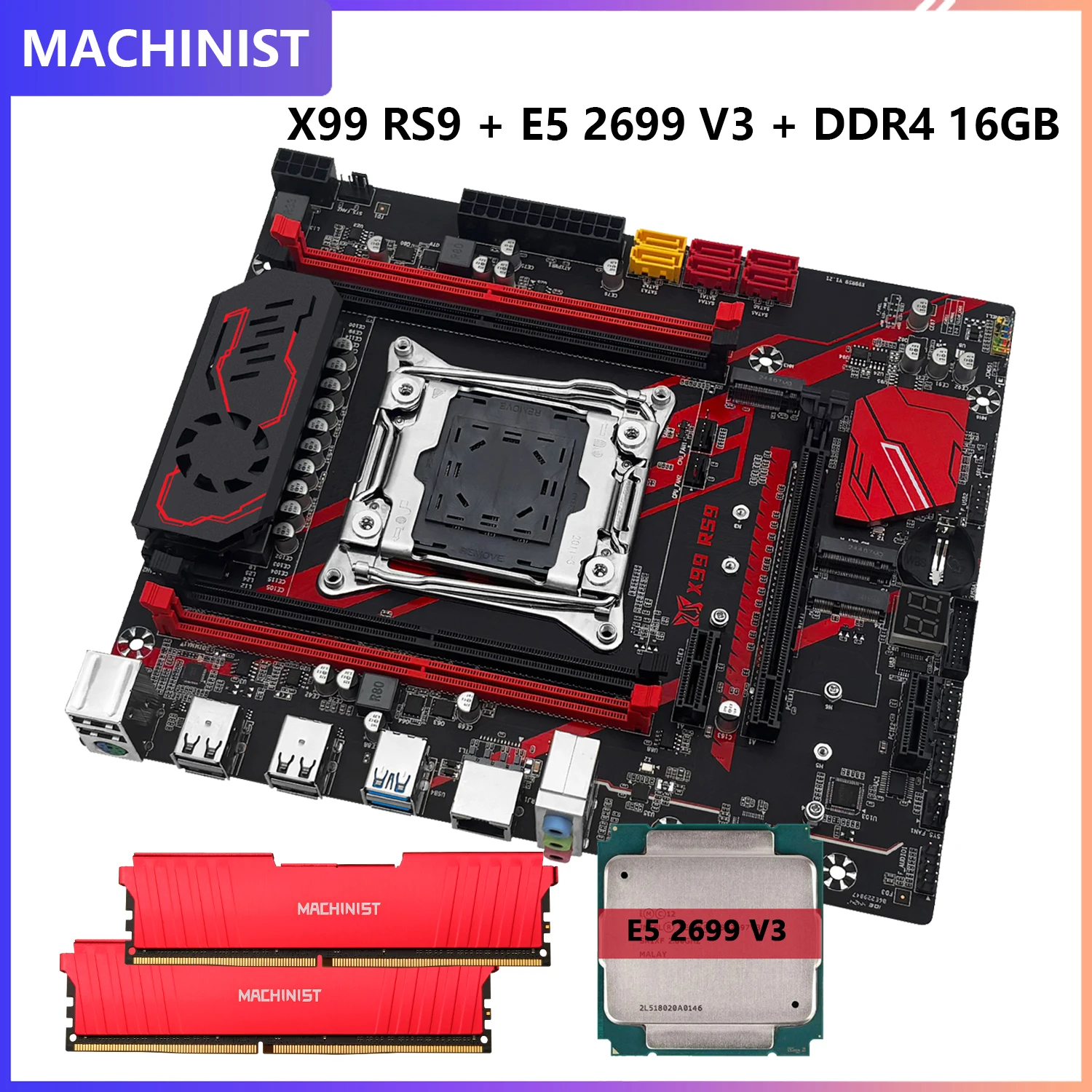 

Комплект материнской платы MACHINIST X99 RS9 LGA 2011-3 с процессором Xeon E5 2699 V3 и DDR4 16 ГБ (2*8 ГБ) RAM NVME M.2 USB3.0