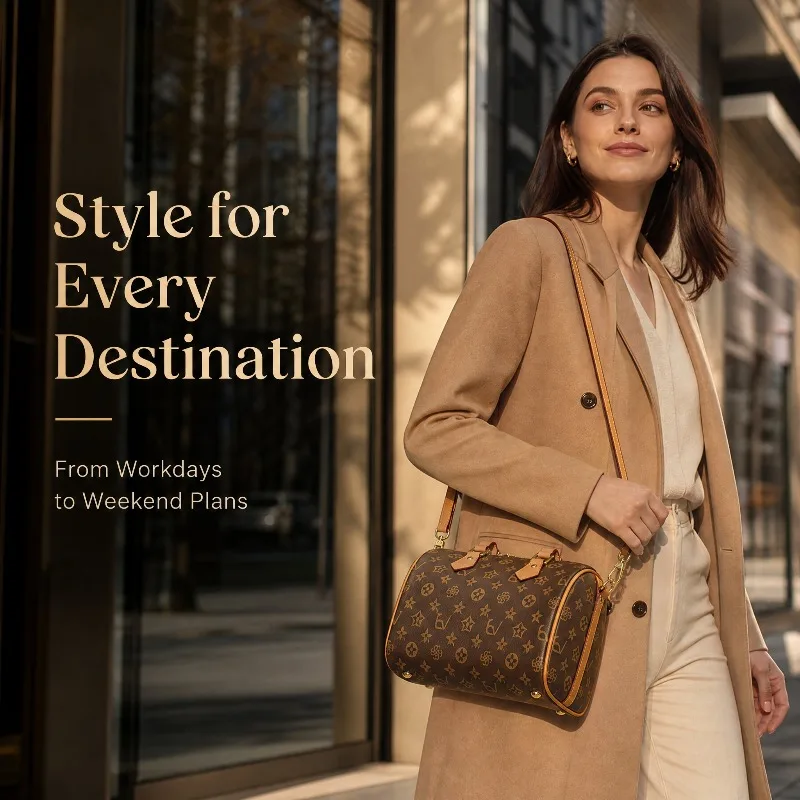 Retro Printed Boston Barrel Bag Women Contrast Binding Top Handle Zipper Closure Fashion Daily Shoulder Crossbody Handbag