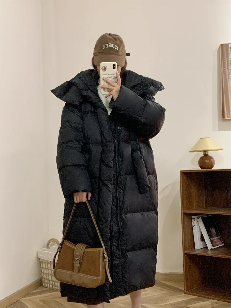 Long Puffer Jacket Women Winter Warm Thicken Hooded Cotton Padded Coats Female Loose Oversized Long Parkas Mujer Outwear