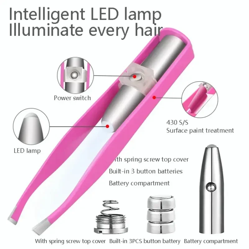 1pcs Portable Stainless Steel Smart Design LED Eyebrow Tweezers Eyelash Eyebrow Eyes Hair Remover Tools Beauty Instrument