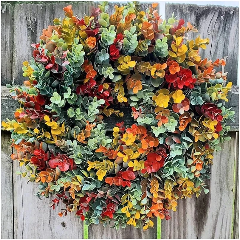 35cm Artificial Wreath Autumn Eucalyptus Wreath Background Wall Window Wedding Party Gifts Christmas Decorations for Home Garden