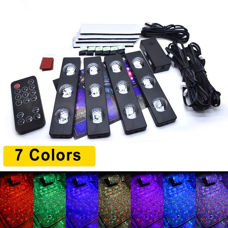 Car Interior Foot Light Auto LED Strip Atmosphere Decorative Lamp Colors Styling USB RGB LED Bulb Music voice control New 2020