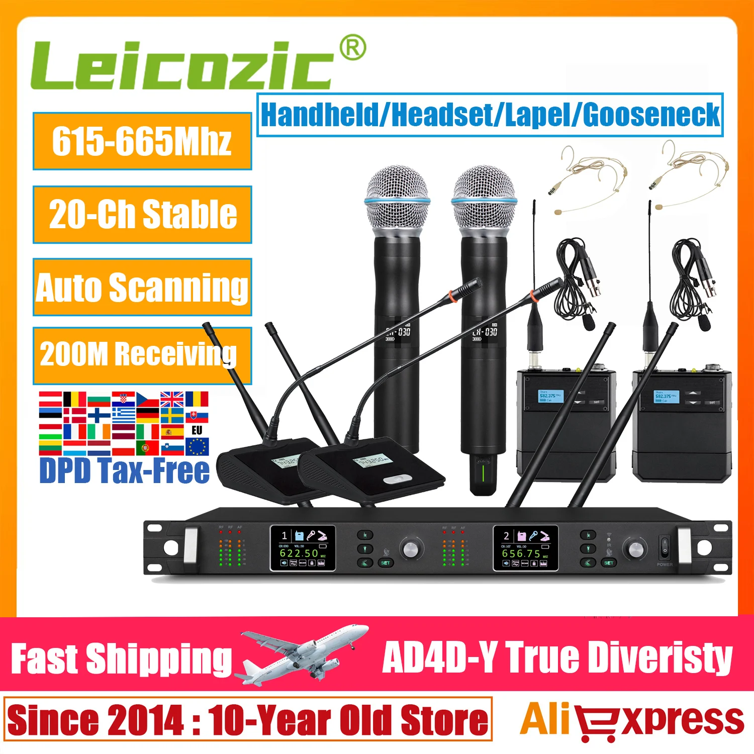 Leicozic AD4D-Y Professional Wireless Microphone Beta58 Capsule ksm9 Microfon Wireless Microfone Conference Handheld Beltpack